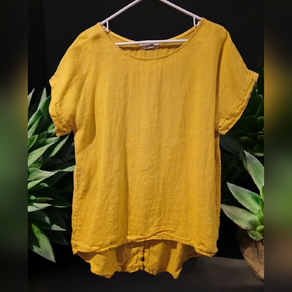 Terzo Millennio Made In Italy Yellow Summer Blouse Shirt Womans Large Lagenlook